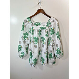 Lane Bryant Women’s Floral Peasant Blouse Size 2X‎ 18/20 White Green Cottagecore